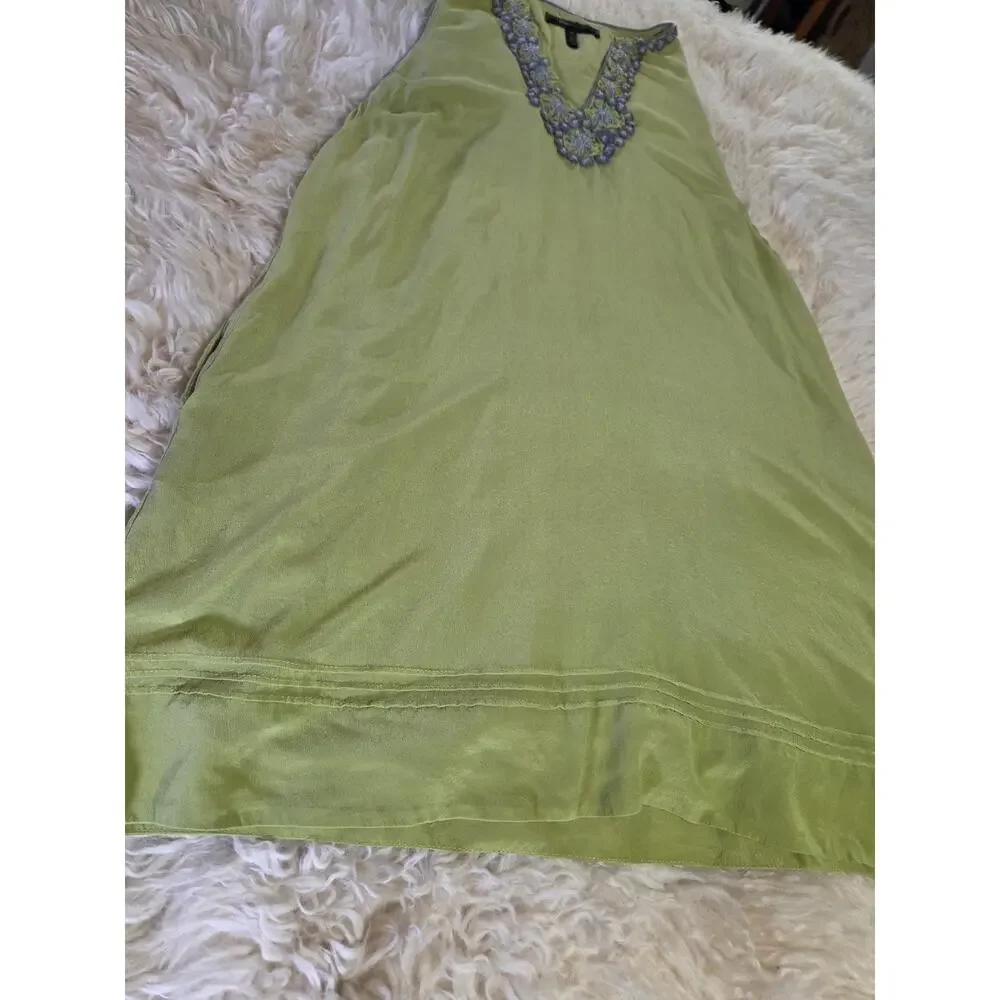 BCBGMAXAZRIA Green 100% Silk Sleeveless Tank Dress Mini Racerback M - Picture 2 of 15